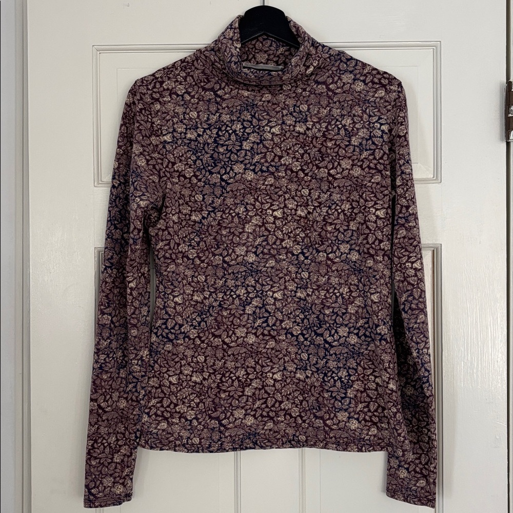 Peruvian Connection Floral Turtleneck Pima Cotton Size M